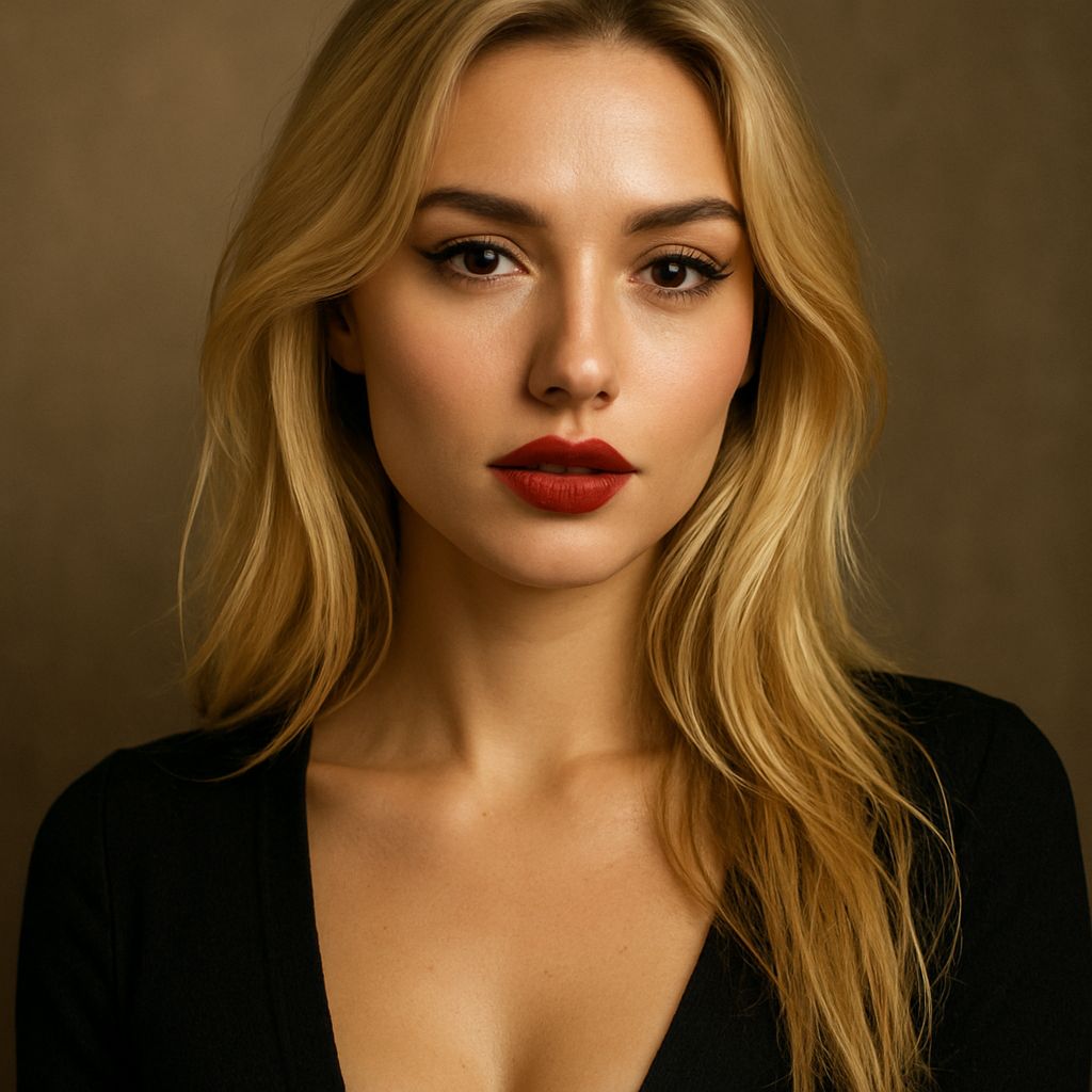 Jeune femme blonde élégante aux lèvres rouges et cheveux longs