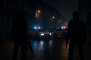 Bruxelles avec voitures de police et gyrophares