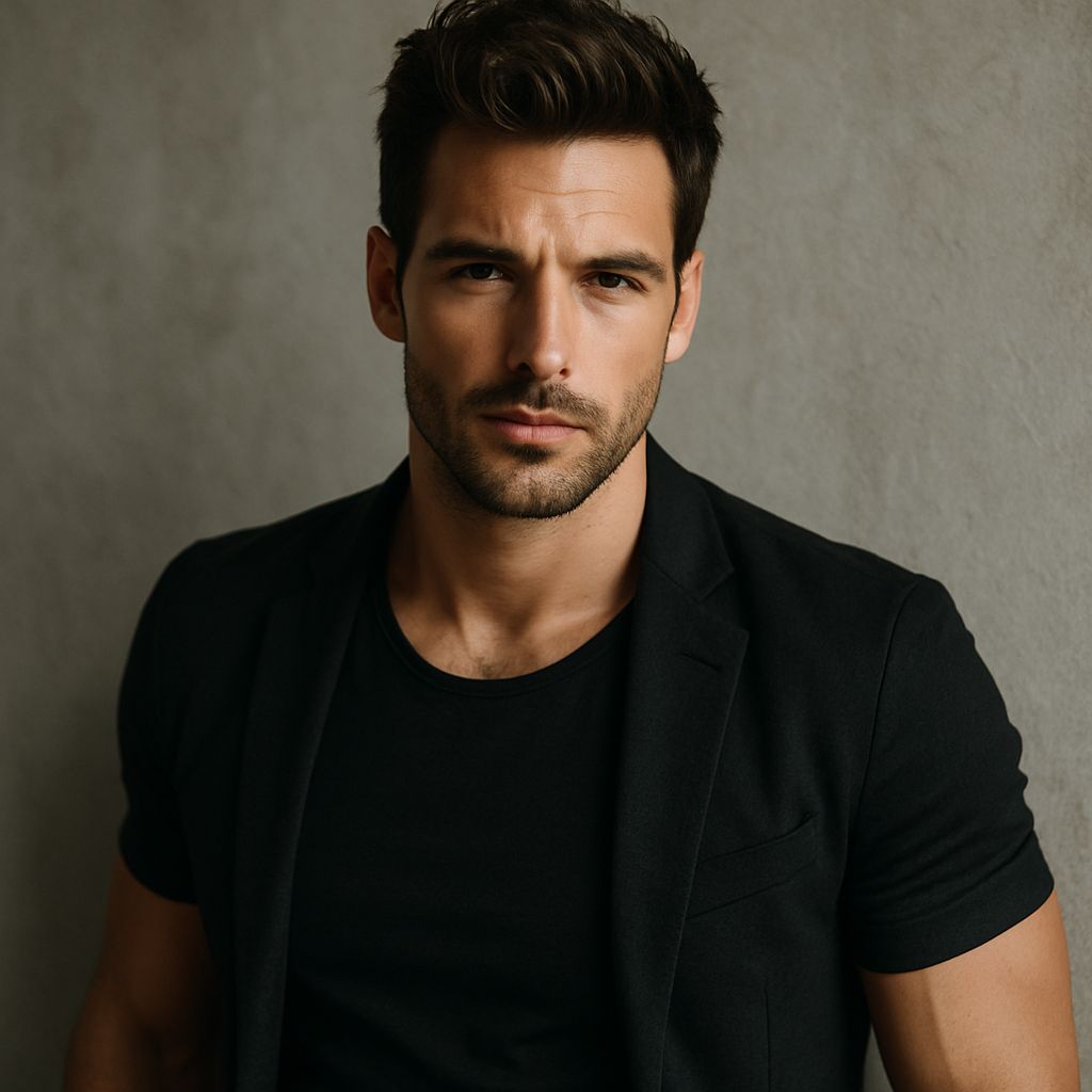Lucas, homme BCBG sexy avec regard intense et veste noire