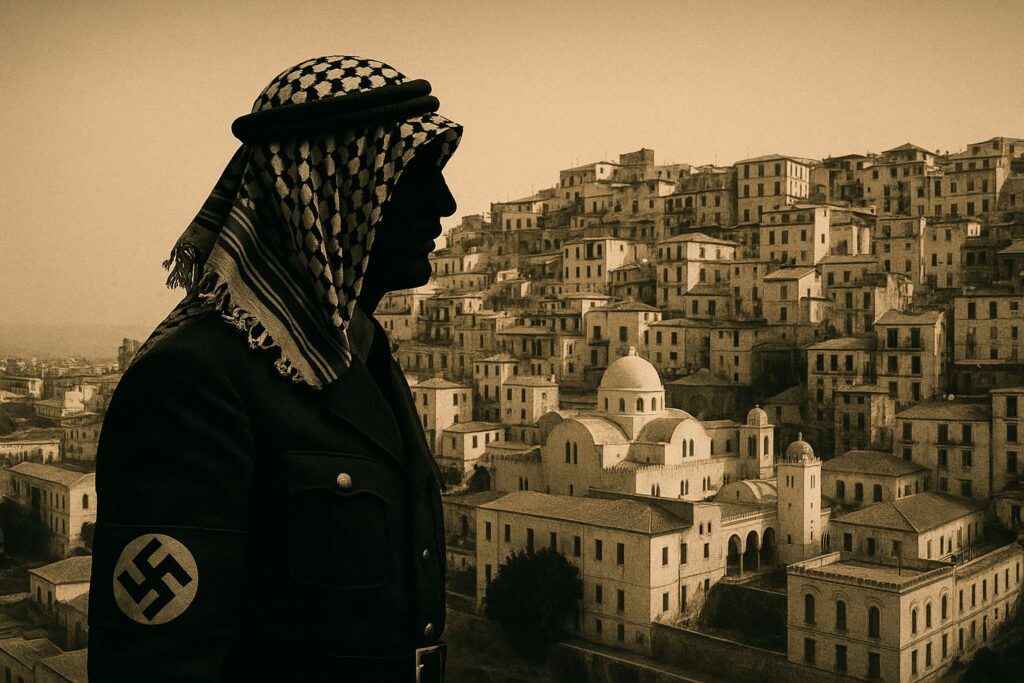 homme en uniforme nazi portant un keffieh