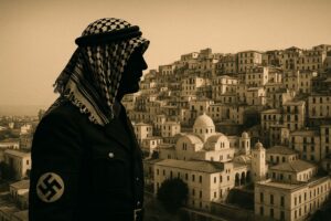 homme en uniforme nazi portant un keffieh