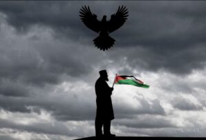 Mufti de Jérusalem tenant un drapeau palestinien